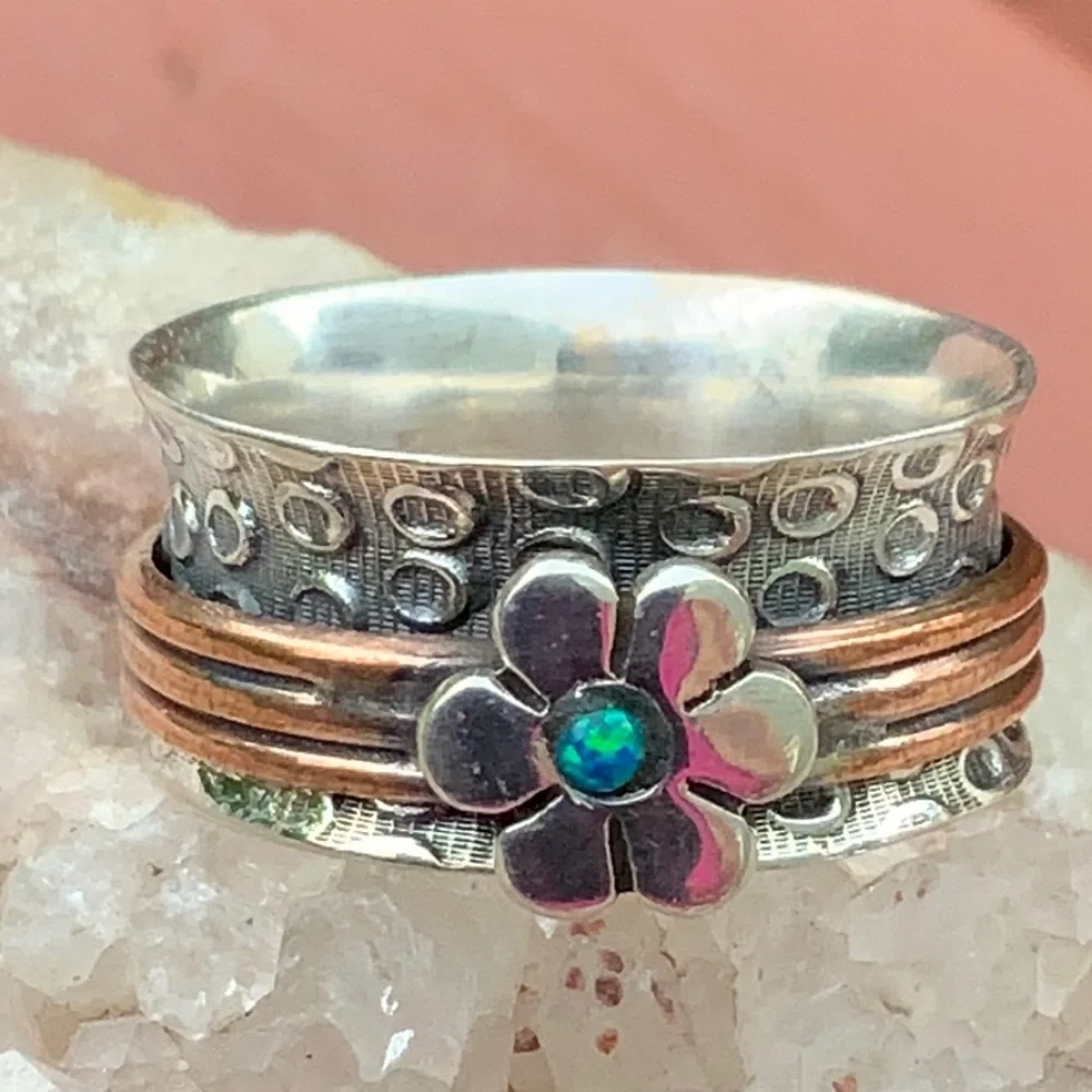 BOUTIQUE 2-TONE MEDITATION FIRE OPAL 925 RING, 8 - Picture 6 of 11